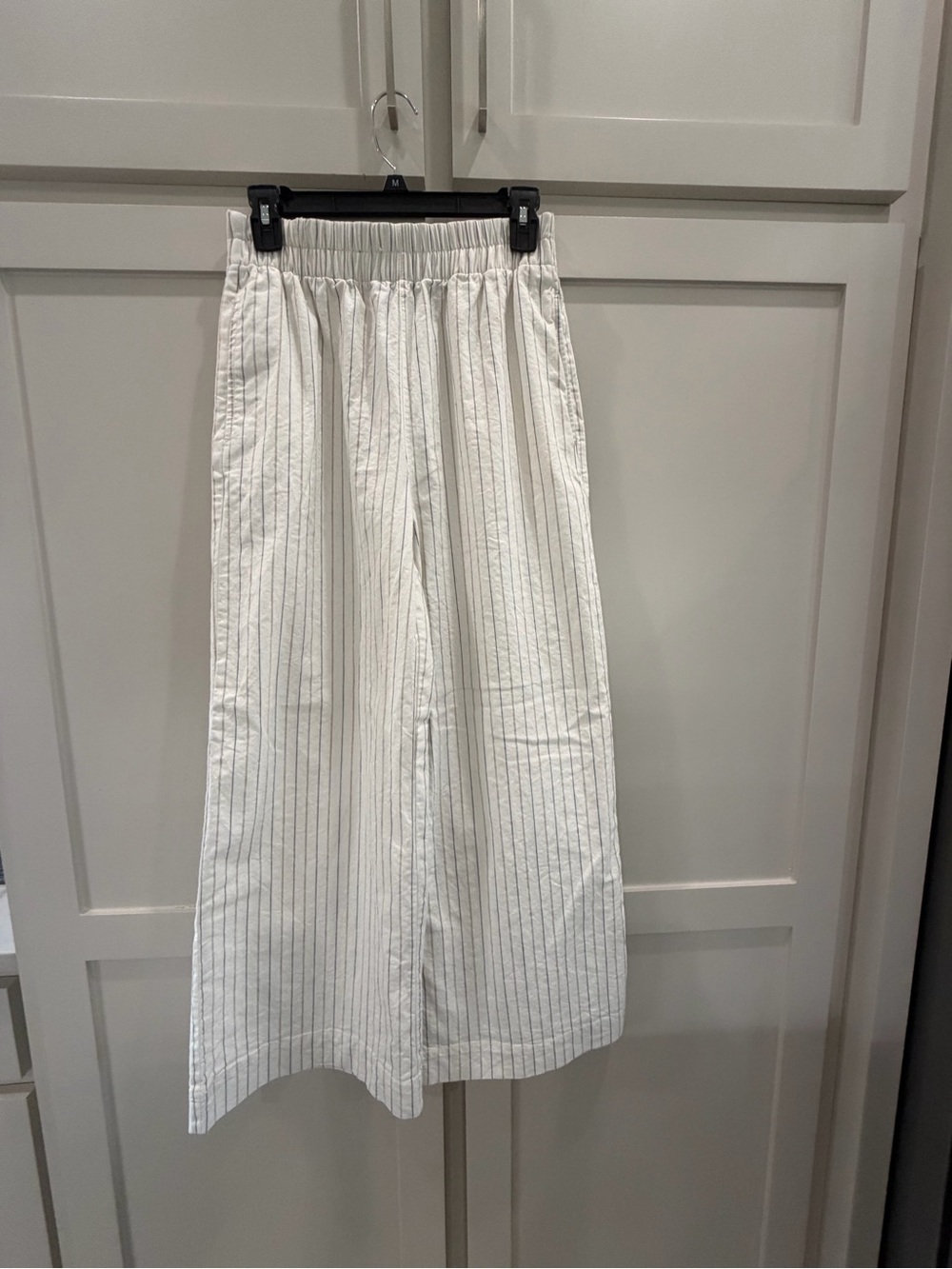 LOFT White Pinstripe Wide Leg Pants